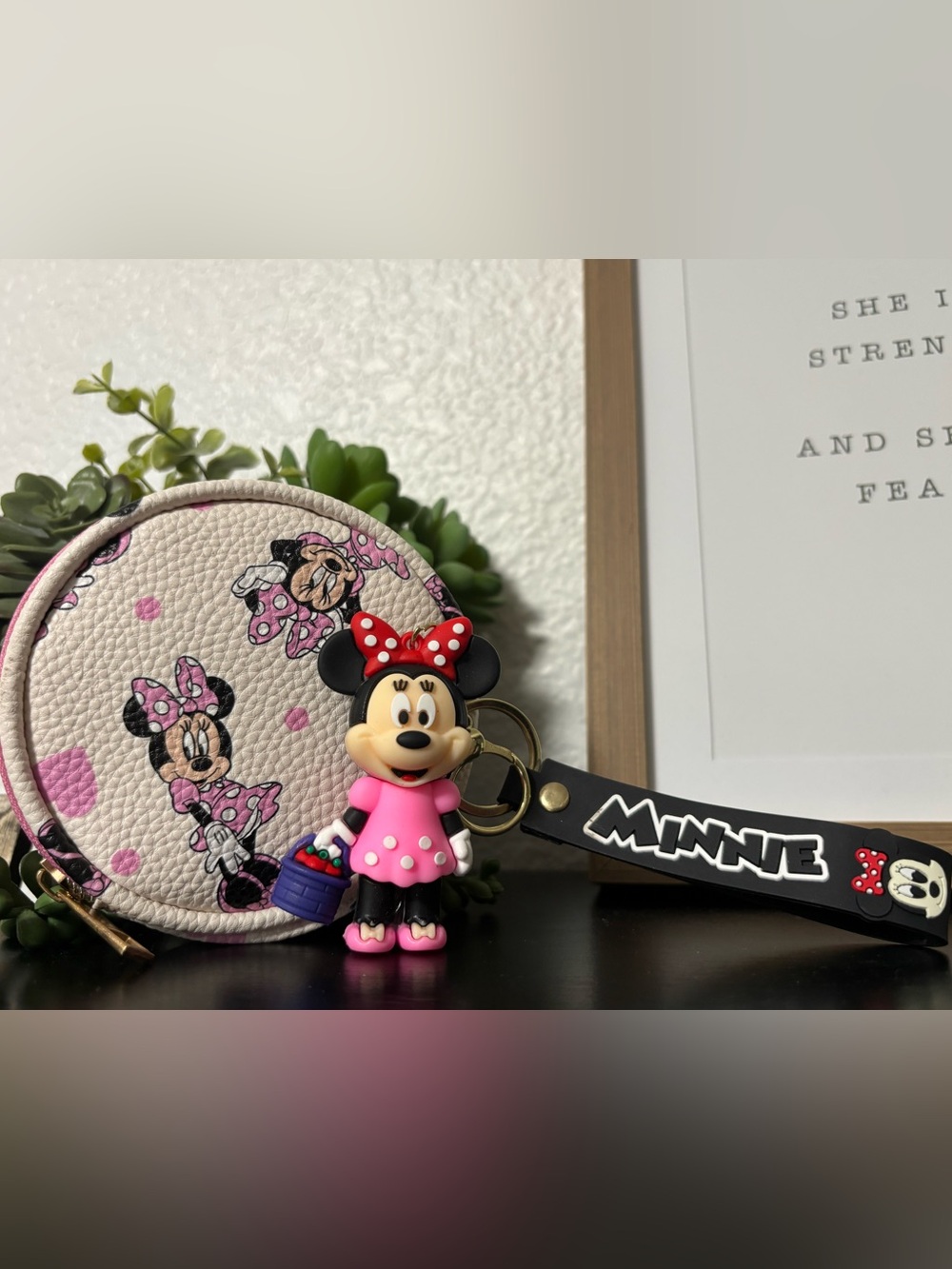 Minnie Mouse Bag Charm/Key Wristlet & Pebbled Pouch (NWOT